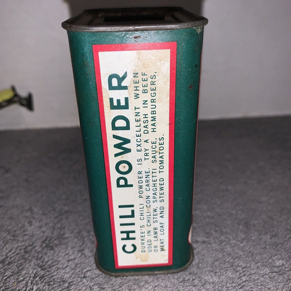 Vintage Durkees Chili Powder 4 1/4 oz Spice Tin Great Graphics Kitchen Decor - Picture 2 of 6